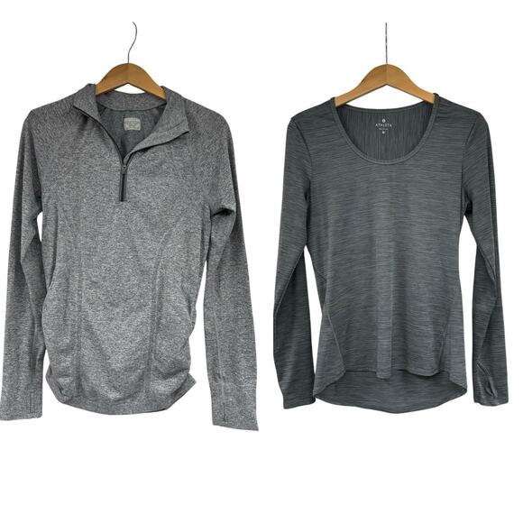 Athleta Gray Grey Long Sleeve Workout Running Top Shirts Lot Of 2 Womens M - Picture 1 of 11